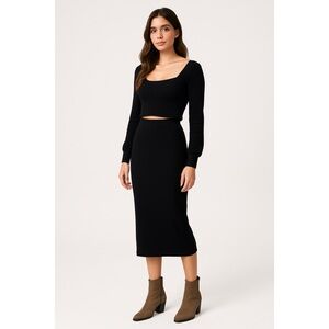 Band of the Free Renee Black Ribbed Pencil Skirt Side Slit, Size M NWT